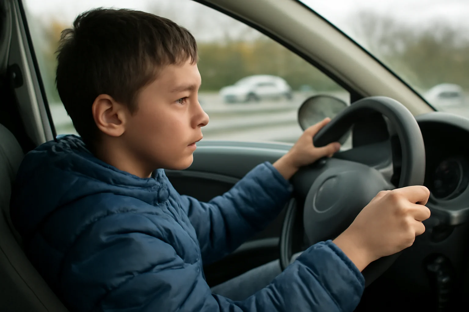 Băiat de 12 ani surprins conducând pe drumul național DN1