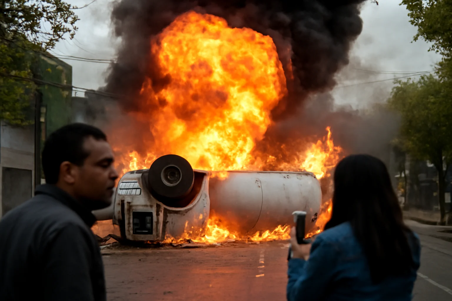 cisternă cu gaz lichefiat răsturnată, urmată de explozie