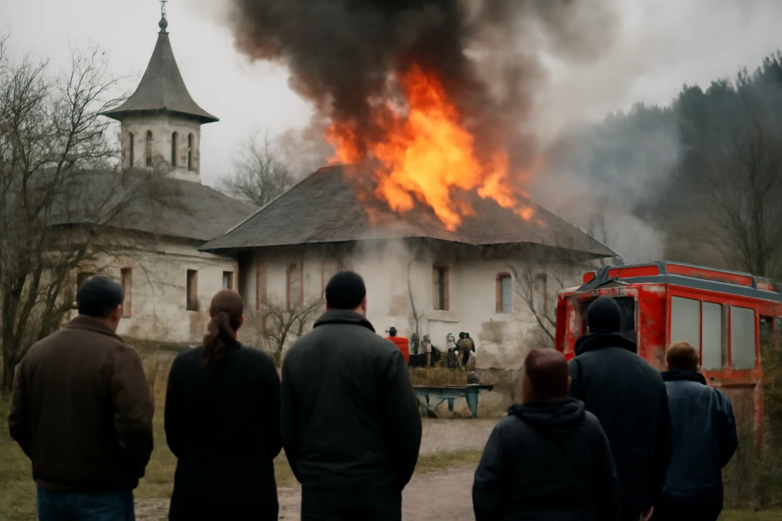 Foc izbucnit la Mănăstirea Strâmba Jiu