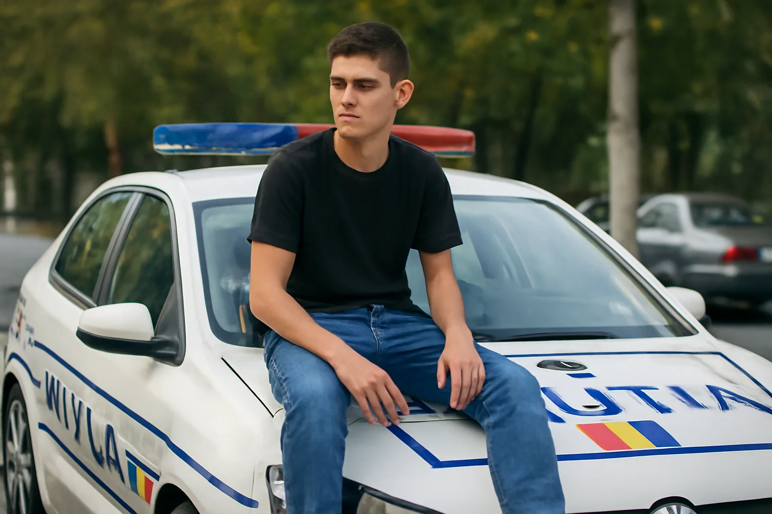 Adolescent de 16 ani din Craiova, identificat după ce a fost filmat urcându-se pe o mașină de poliție