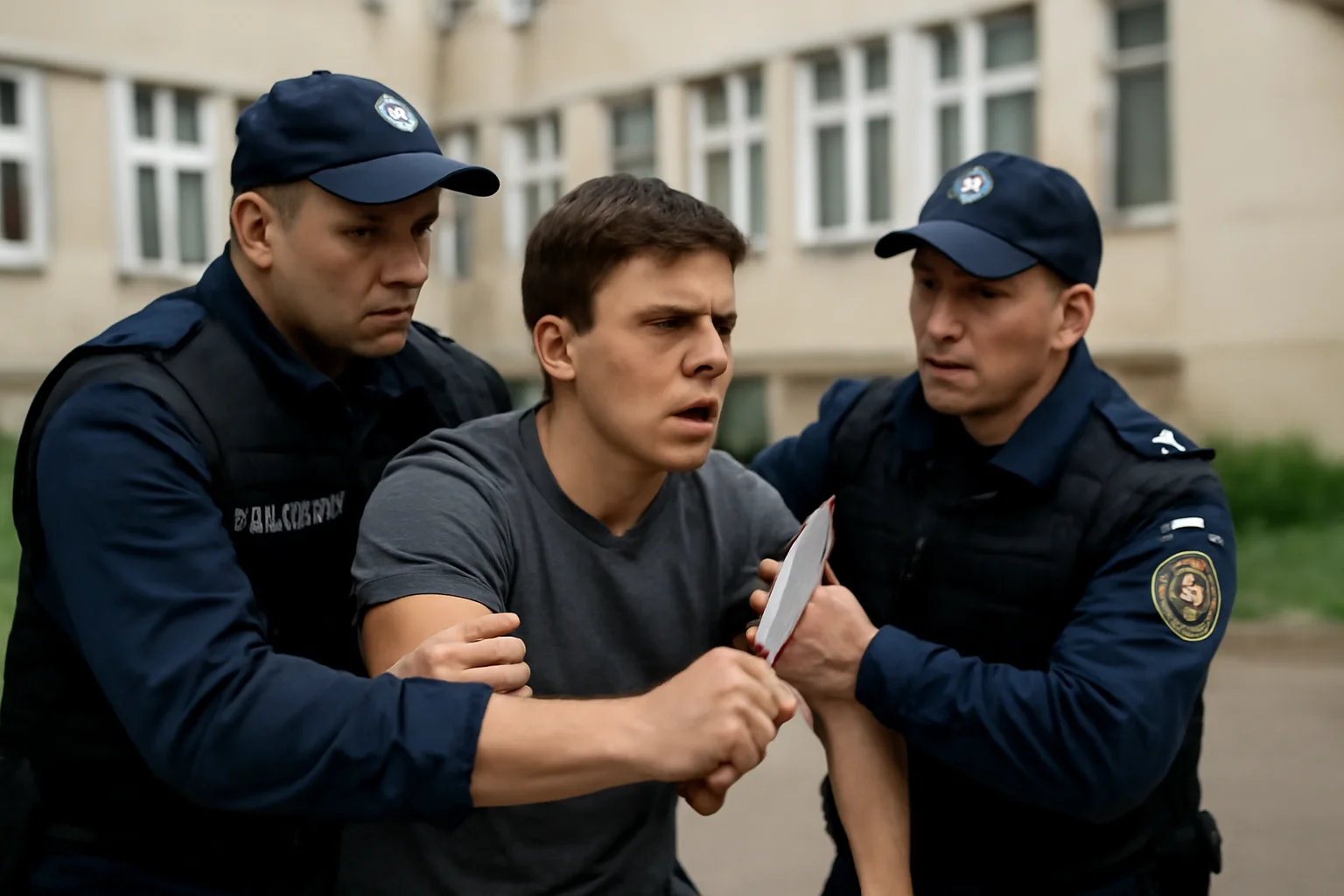 Jandarmii opresc un tânăr înarmat cu cuțit care amenința elevi la intrarea unui internat