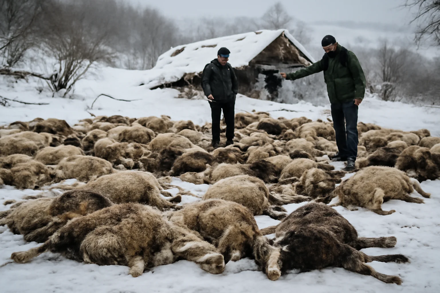 Sute de animale, în special oi și capre, găsite moarte după surparea unui adăpost sub stratul gros de zăpadă