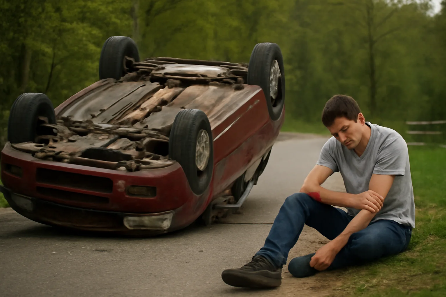 un tânăr a ajuns rănit după ce autoturismul s-a răsturnat într-o curbă
