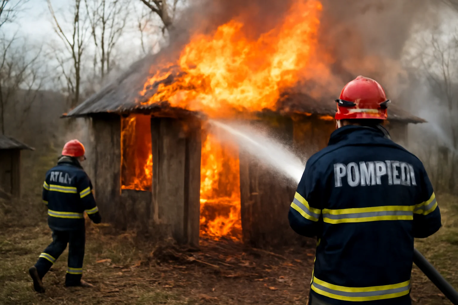 Anexă gospodărească cuprinsă de flăcări în Nedeia, intervenție rapidă a pompierilor