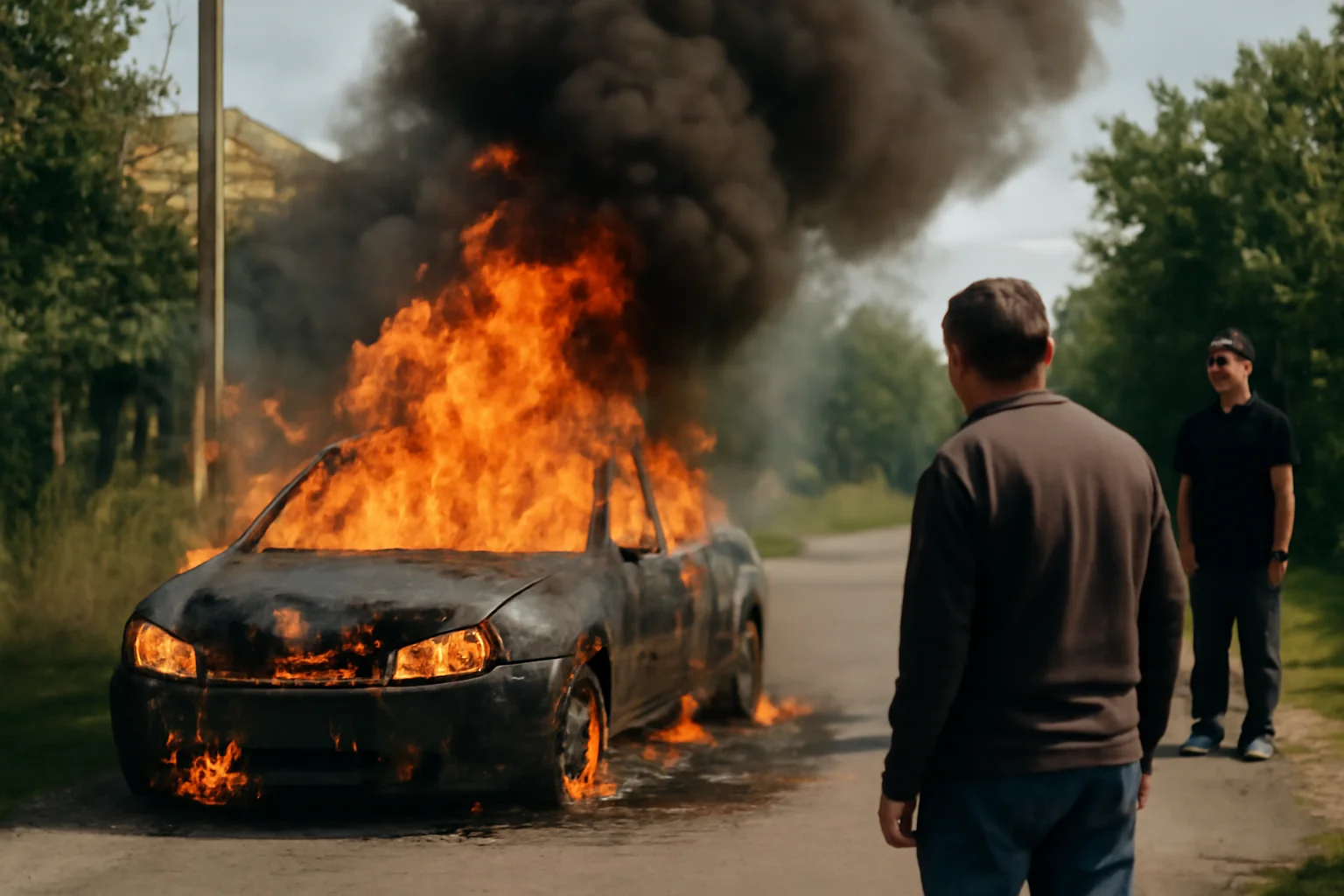 Autoturism incendiat la Bunești, lângă Craiova, intervenție rapidă a pompierilor