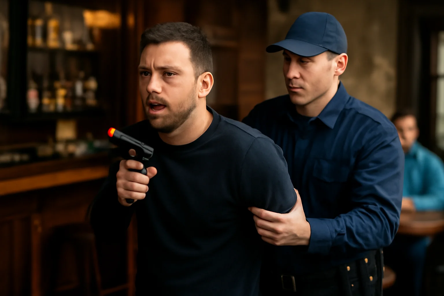 Individ încătușat după ce a tras sperietura a două persoane cu un pistol de jucărie într-un bar local