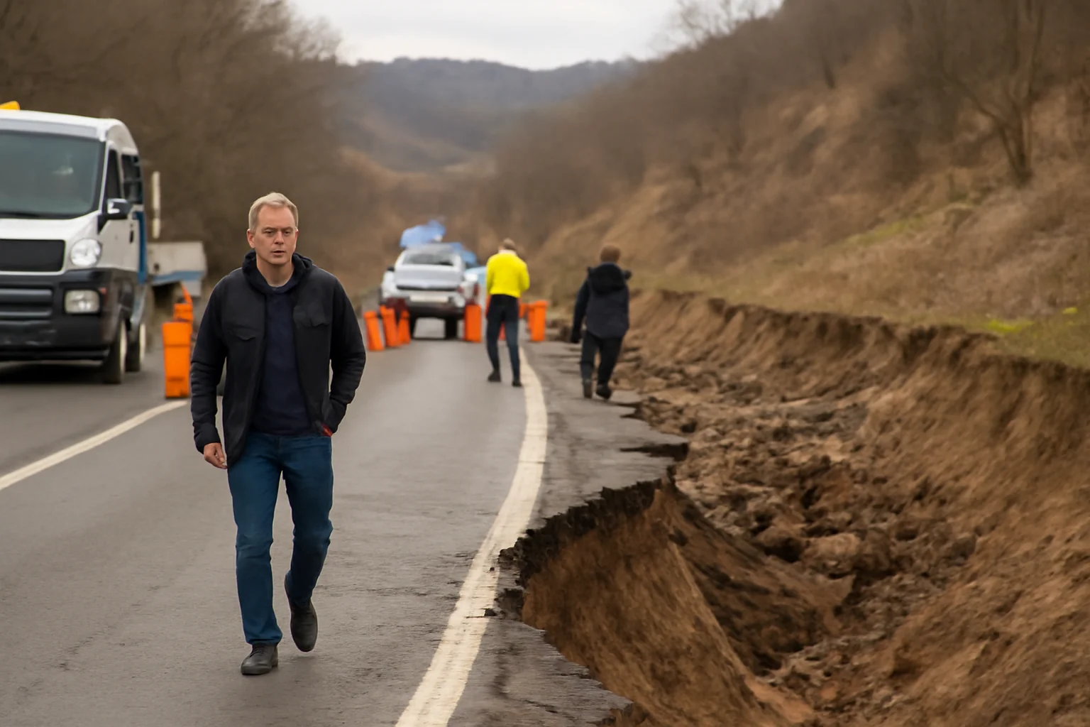 Trafic dirijat pe DN 56A, în județul Dolj: restricții după surparea dealului Stârmina, anunțate la Craiova