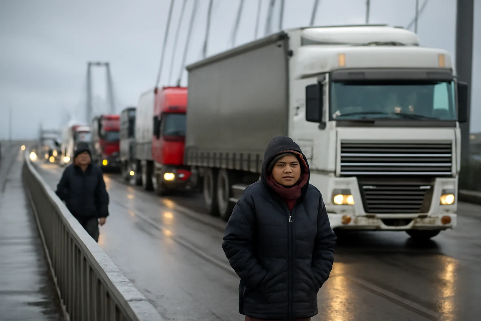 Trafic îngreunat pe podul Giurgiu–Ruse din cauza condițiilor meteo severe și a aglomerației de camioane