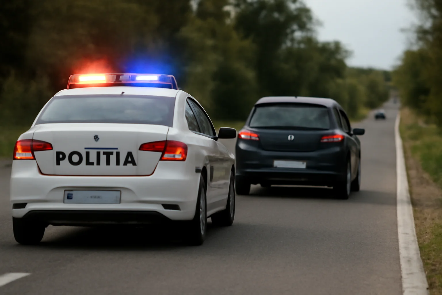 Urmărire în trafic în comuna Malu Mare, lângă Craiova, după refuzul unui șofer de a opri